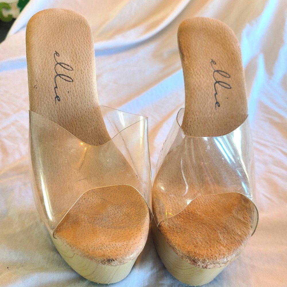 Ellie Mule Synthetic wood heel Worn size 7 6 inch heel